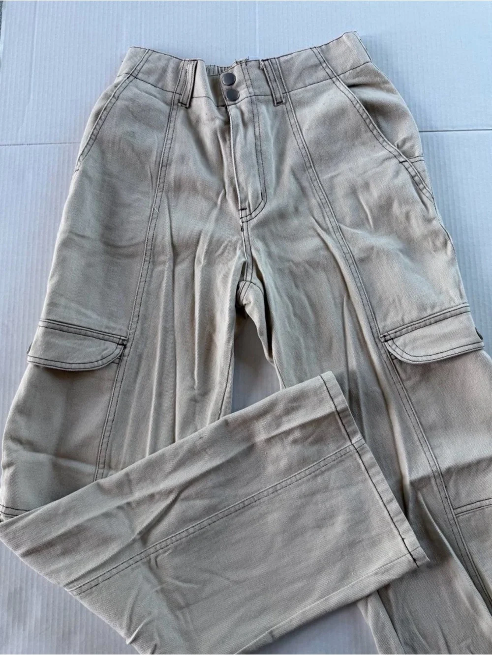 RSQ Women's Light Beige Cargo Jeans with Flap Pockets